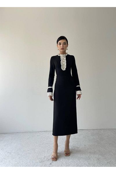 conconmoda Rochie cu mânecă lungă cu guler Teresa - neagră