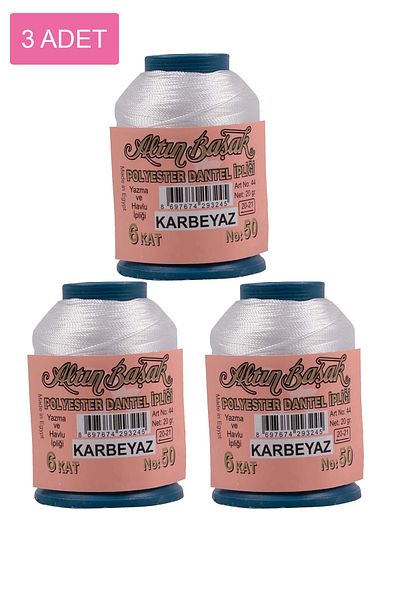NEZADE STORE 3 Pieces Gold Spike Needle and Lace Thread 20 Gr - Royaleks - No: White