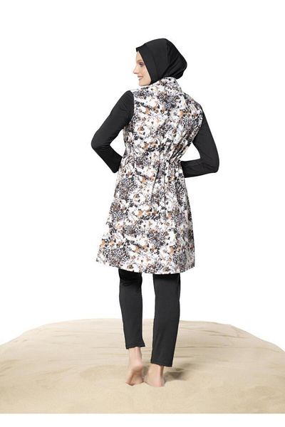 Ruko Maio 22154 Colorful Women's Large Size Patterned Hijab Swimsuit