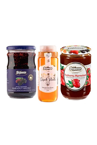 Seğmen Karadut Reçeli, Süzme Çiçek Balı Ve Kuşburnu Marmelatı (3'LÜ)