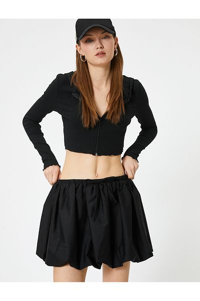 Koton Long Sleeve Slim Fit Crop Cardigan - Hooded and Zippered