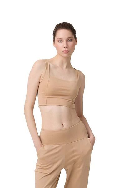 Cottonhill Μπεζ Crop Top - Μπουστάκι με τετράγωνο γιακά