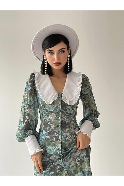 conconmoda Πράσινο σιφόν μωρό γιακά φόρεμα