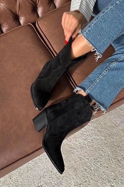 STRASWANS Jenson Women's Genuine Leather Suede Heeled Leather Boots Black