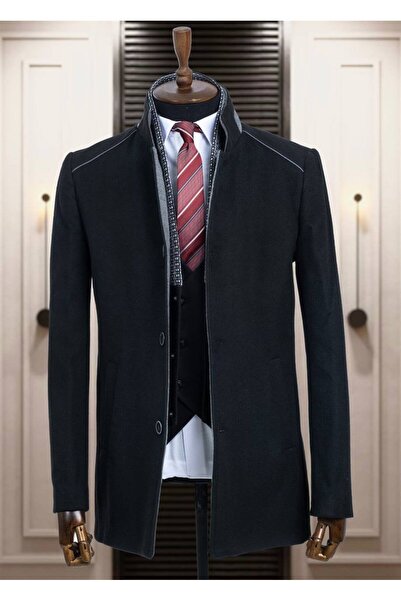 Salihtarzz Siyah Erkek Kaban Yelekli Kaşe Kaşmir SD7786