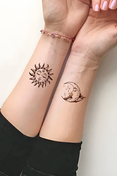 BP Tattoo Şems ve Ay Geçici Dövme Çift Dövmesi Güneş ve Hilal Dövme