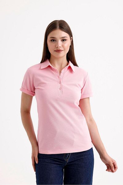 SWEETNESS Pink Women's T-Shirt - Shirt Collar, Short Sleeve, Cotton