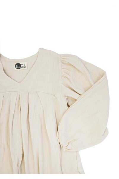 rg kidsstore Young Girl's V-Neck and Gathered 100% Muslin Fabric Dress and Buckle