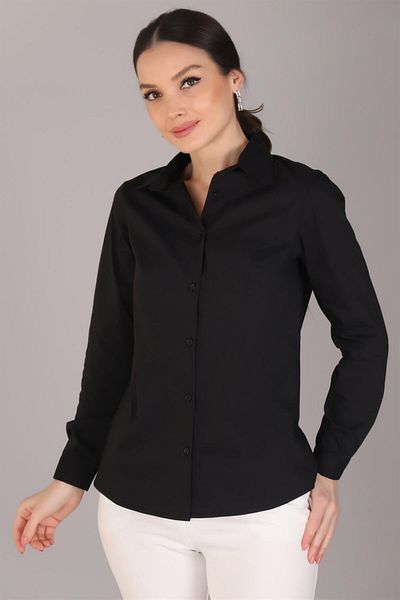 SWEETNESS Cămașă clasică din bumbac cu mânecă lungă din Lycra neagră
