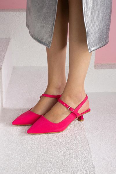ShoeTek Maria pantofi cu toc stiletto cu curea în față cu cataramă fucsia satin