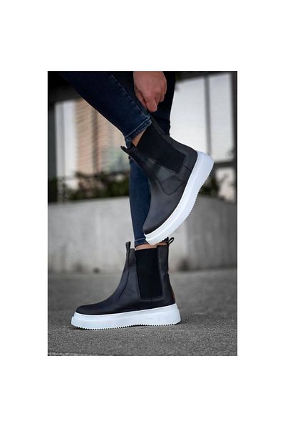 MELAMS Brünn High-Top Black Men's Chester Boots - Elastic, Black/White -Kbc