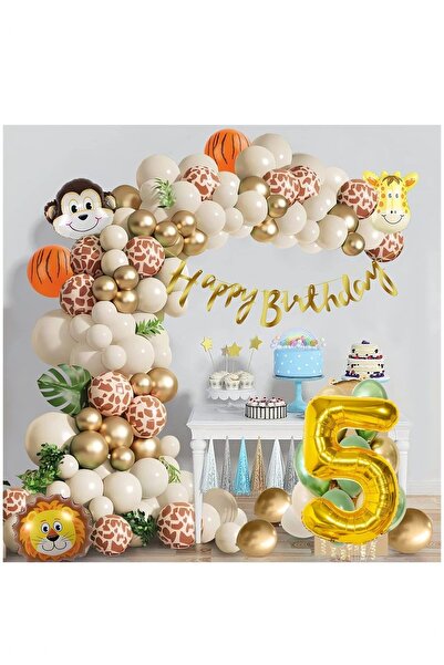 BİDOLUMUTLULUK Safari Desenli Doğum Günü Konsepti Parti Kutlama Doğum Günü Ko...