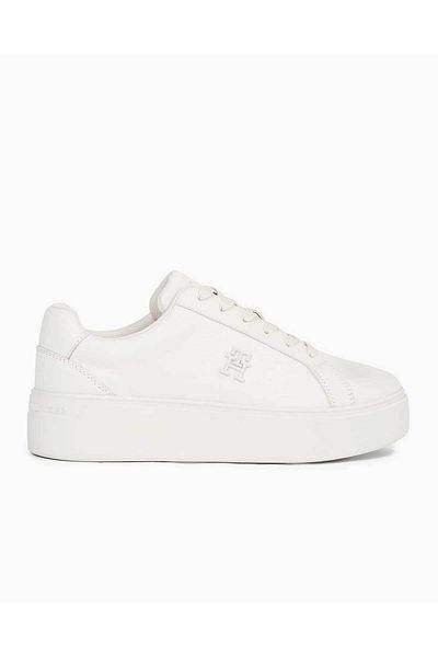 Tommy Hilfiger Women's Brand Logo Comfortable Sole Lace-Up White Sneaker FW0FW07912-YBL