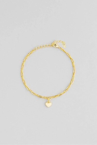 So CHIC... Saklı Kalp 18 Ayar Sarı Altın Kaplama 20 Cm Gümüş Minimal Bileklik