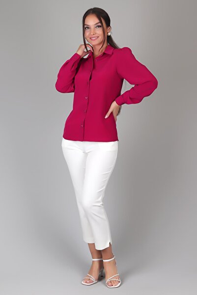 SWEETNESS Φούξια Μεταξωτό Ύφασμα - Μακρυμάνικο πουκάμισο με κορδόνι για γυναίκες