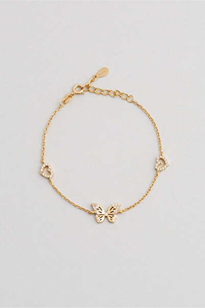 So CHIC... Minik Kelebek 18 Ayar Sarı Altın Kaplama 19 Cm Gümüş Minimal Bileklik