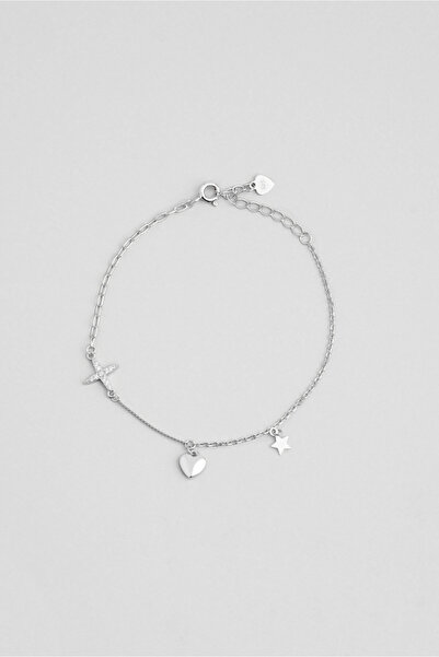 So CHIC... Minimal İkonlar 18 Ayar Beyaz Altın Kaplama 20 Cm Gümüş Minimal Bileklik