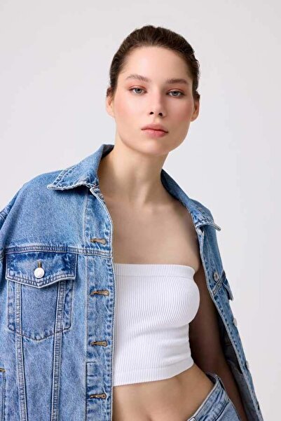 Cottonhill Білий безшовний кроп-топ без бретелей преміум-класу - жіночий