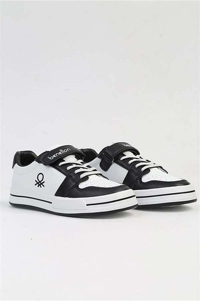 Benetton BNI-10024 Imported White Black Velcro Children's Sports Shoes