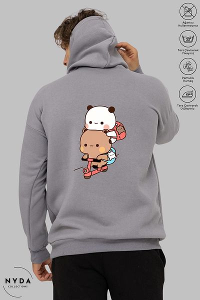Nyda Collections Hanorac din bumbac supradimensionat unisex cu glugă cu mânecă lungă Bubu Dudu Scooter