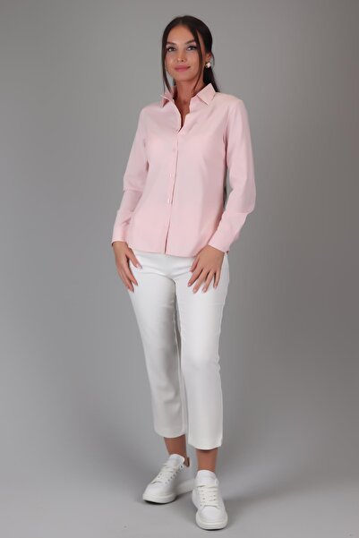 SWEETNESS Cămașă clasică pentru femei din Lycra roz pudrat - mânecă lungă, bumbac