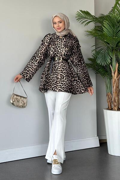 Hazamoda Λευκό μπουφάν με λεοπάρ σχέδιο