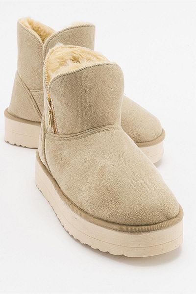 Ccway High Sole Zippered Boots BEIGE