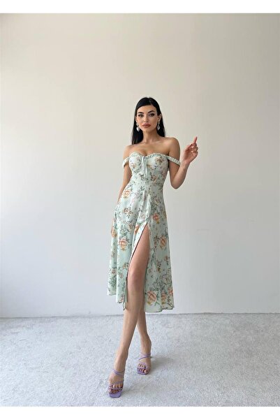 conconmoda Askılı Yırtmaçlı Elbise - Yeşil