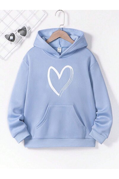 HOFFNUNG καρδιά με τύπωμα μπλε oversized φούτερ με κουκούλα