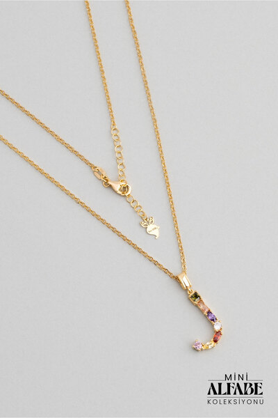 So CHIC... Mini J Harfi Günışığı Renkli 18 Ayar Sarı Altın Kaplama Gümüş Kolye