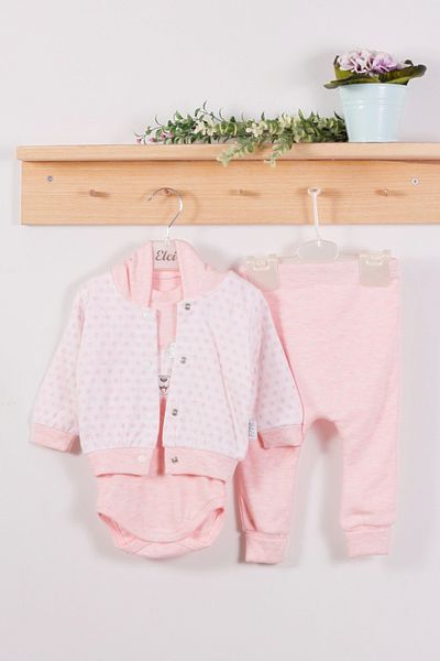 Babydonat 3-Piece Set for Baby Girl - Point Patterned, Hooded, 100% Cotton