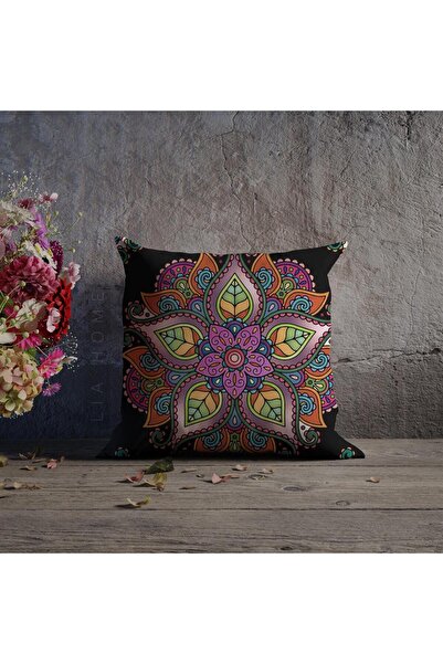 Lia Store غطاء وسادة مزخرف مزدوج الجوانب باللون الأرجواني بنمط ماندالا