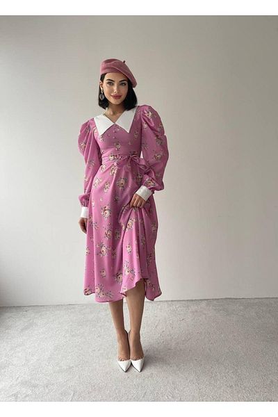 conconmoda Ροζ φλοράλ φόρεμα με κολάρο