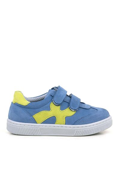 Rakerplus Pantofi sport pentru copii din piele naturală albastru verde cu velcro