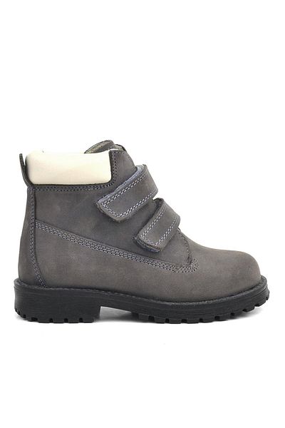 Rakerplus Cizme pentru copii din piele naturală gri cu velcro și blană Neson