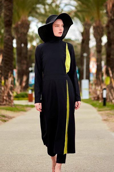 Marina Full Covered Parachute Black Hijab Swimsuit - M2420