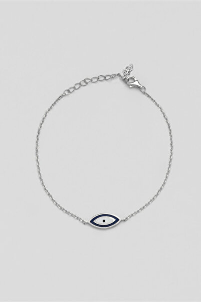 So CHIC... Nazar Figürlü 18 Ayar Beyaz Altın Kaplama 19 Cm Gümüş Zincir Bileklik