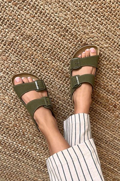 STRASWANS Zahra Women's Buckle Detail Daily Comfort Slippers Khaki