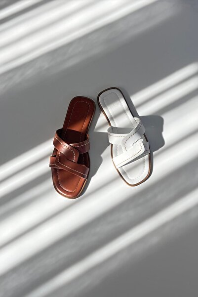 STRASWANS Samira White Single Strip Daily Leather Women's Slippers