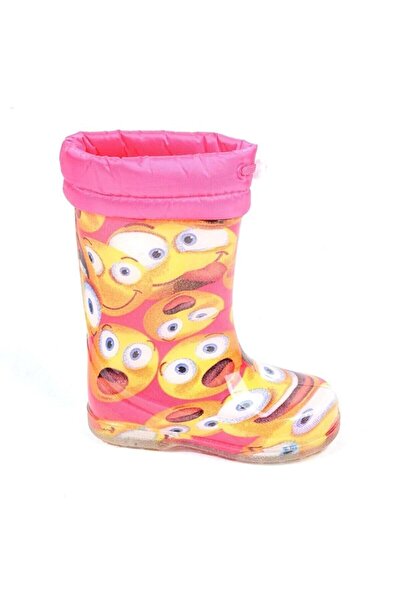 moda ayakkabım Moda Ayakkabı 23-109 Srb Pembe Emoji Kürklü Kız Çocuk Çizme
