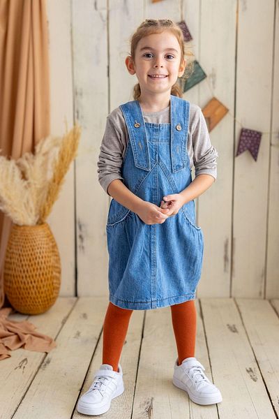 Oliven The Kid Rochie pentru fetiță din denim albastru - cu șnur și buzunare