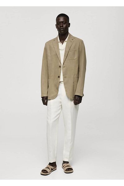 MANGO Man Μπουφάν blazer σε λεπτή εφαρμογή από λινό-βαμβακερό μείγμα
