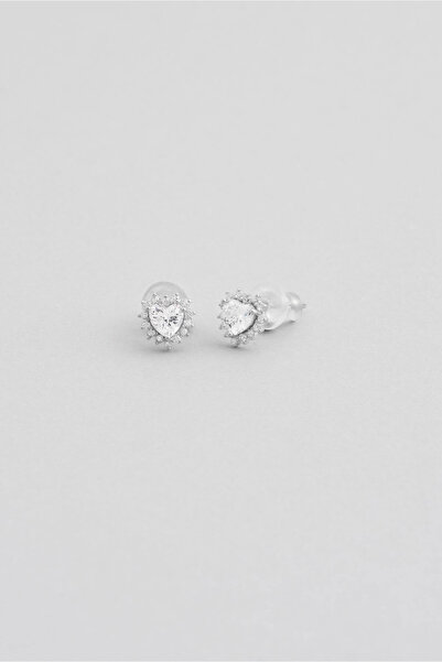 So CHIC... Aşk Kalbi 18 Ayar Beyaz Altın Kaplama Gümüş Minimal Küpe