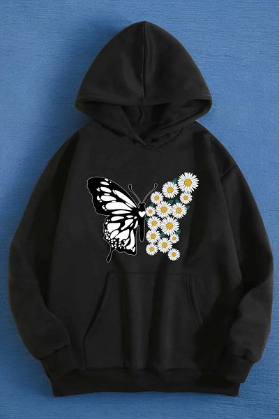 halowear Φούτερ από πλεκτό ύφασμα Unisex 2ip Raster μαύρο λουλούδι-πεταλούδα