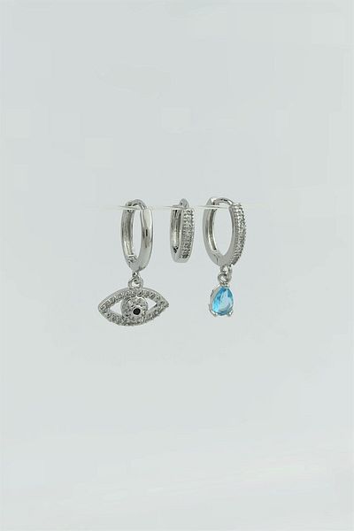 Çlk Accessories مجموعة من 3 أقراط على شكل عين من الحجر الأزرق Trküpe34894