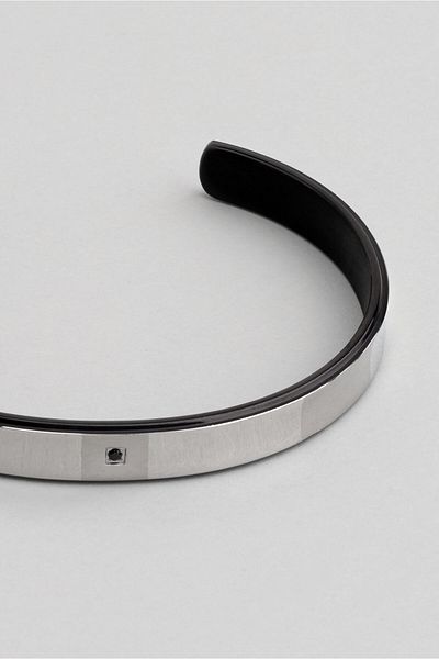 So CHIC... Men's Steel Cuff Bracelet - Black Stone Detailed