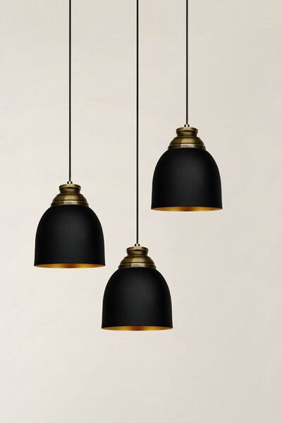 Bamyum Deep Üçlü Siyah Eskitme Başlık Avize Sarkıt Salon Mutfak Butik Lamba A...