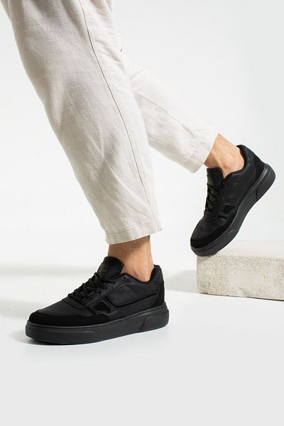 Nstil Pantofi de sport negri pentru bărbați de zi cu zi, cu șireturi, cusute, ușoare, confortabile, pentru mers pe jos 013