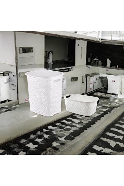 Estava Home مجموعة من 2 سلة غسيل محبوكة باللون الأبيض