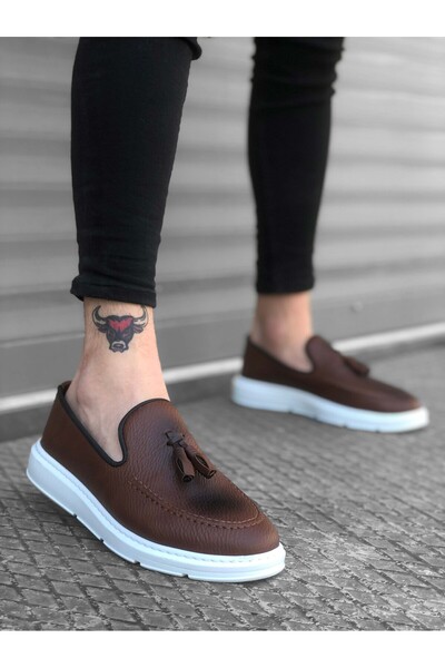 BOA BA0005 Laceless High Sole Tan White Classic Tasseled Corcik Men's Shoes